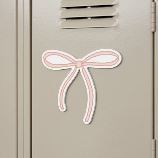 Kiss-Cut Bow Magnet Thicker White Border on Locker